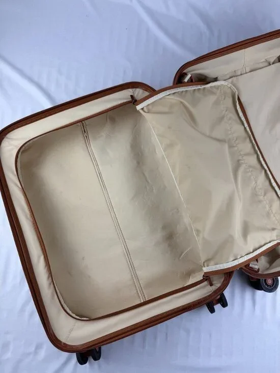 BRICS BELLAGIO 21” Suitcases Cream Tan Rolling Suitcase Trunk Leather Trim - Picture 13 of 16